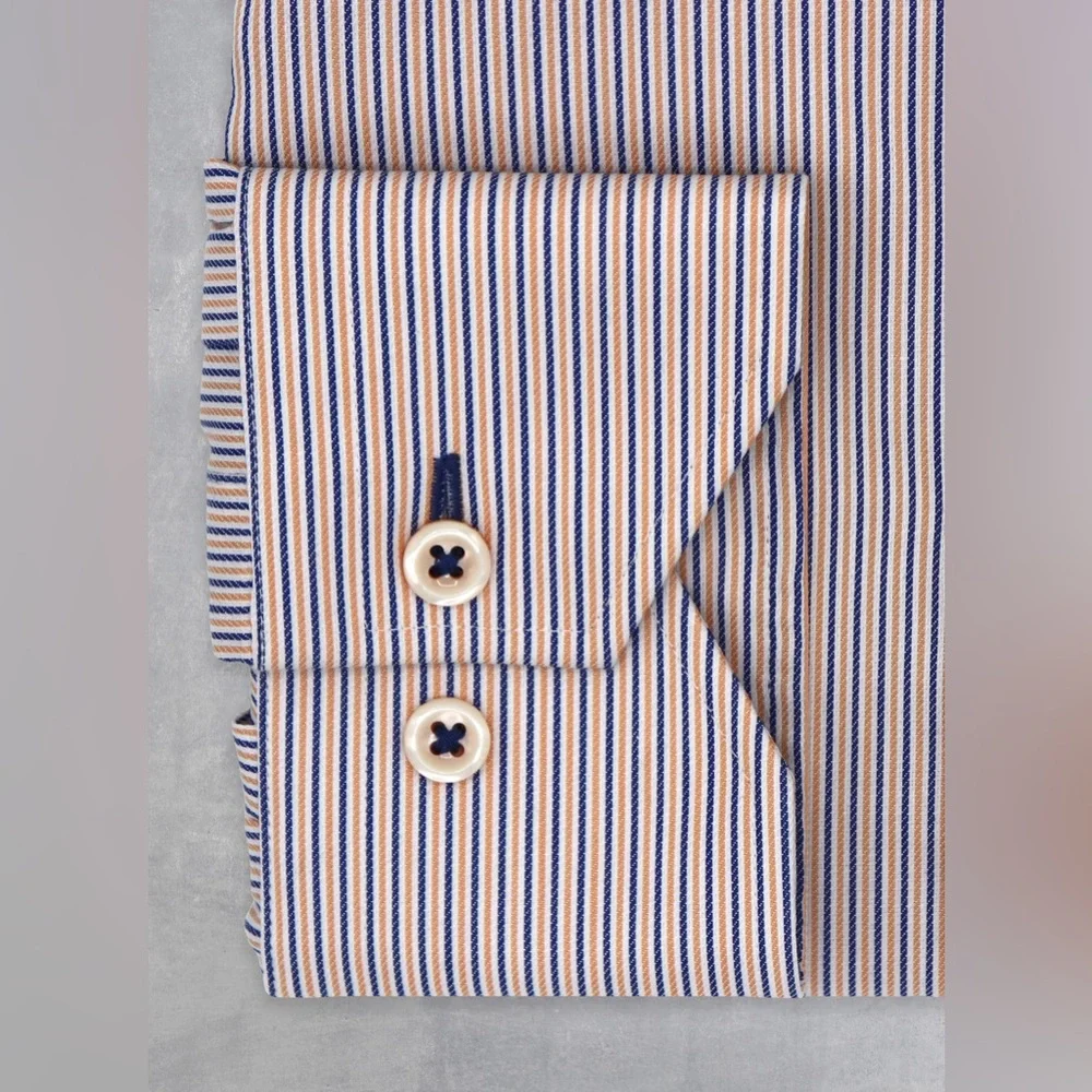 Lorenzo Uomo, Men’s Alexander in Navy and orange thin strips shirt, 34/35